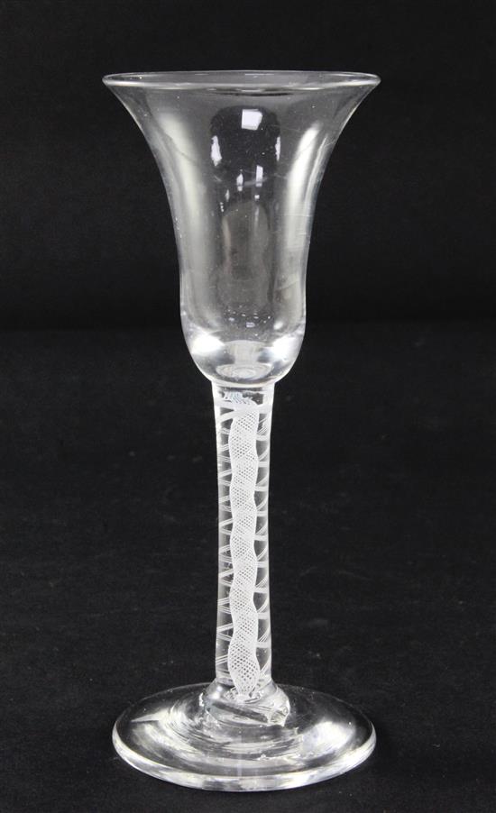 A double series opaque twist stem wine or ale glass, c.1755, 16.5cm